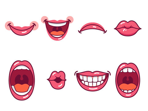 A collection of various cartoon mouth expressions with different emotions and shapes.