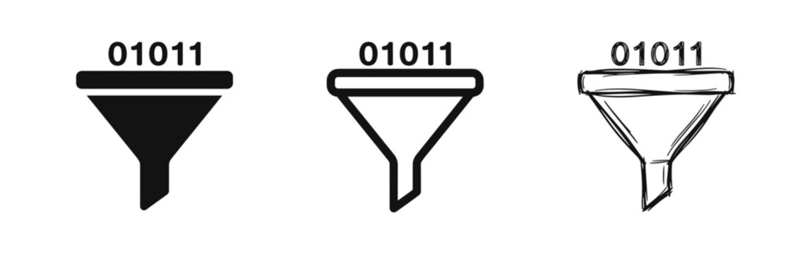 Data filter icon set, information processing and funnel vector