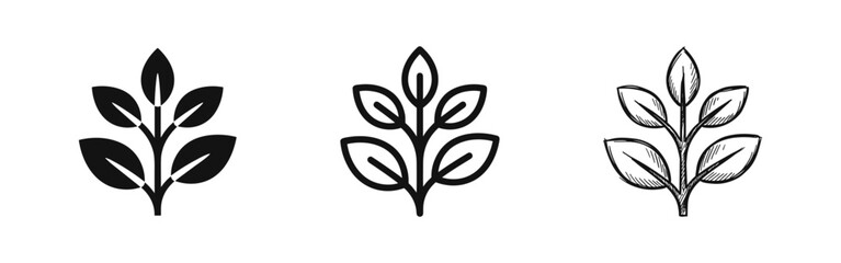 Naklejka premium Leafy Branch or Sprout Vector Icon Set, Nature and Eco Symbol