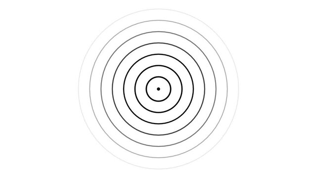 White color radio wave signal animated on black background. Digital radio waves circle diffusion animation.