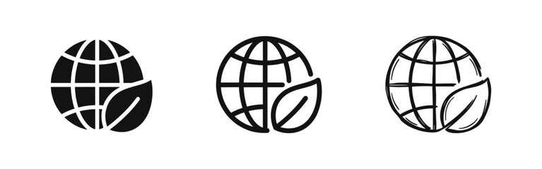 Naklejka premium Globe with leaf icon set in different styles