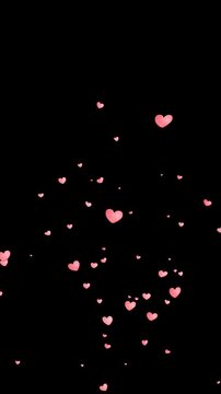 Floating pink hearts romantic animation overlay black background love valentines day wedding for video editing and romantic motion graphics.