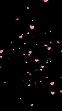 Floating pink hearts romantic animation black background for valentine day celebration wedding video overlays and social media stories.