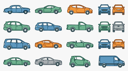 Fototapeta premium Colorful Vintage Car Illustrations Collection.