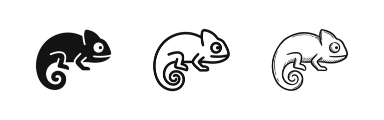 Fototapeta premium Chameleon Animal Icon Set, Exotic Reptile Symbols