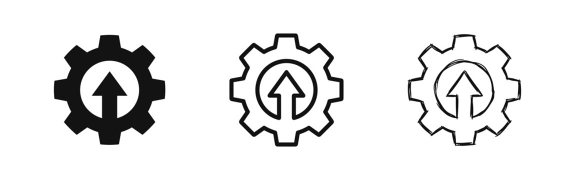 Gear with arrow icon set, process optimization and progress