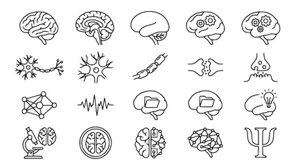 Obraz premium Editable Brain and Neuron Linear Icon Pack with Neural Network Neuroscience and Medical Elements