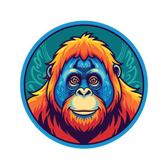 Colorful illustration of an orangutan face. © Wikwok