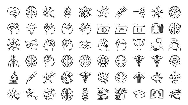 Neuroscience Outline Icons Collection with Brain Neurons Synapses and Nervous System Symbols