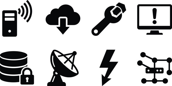 Information Technology and Cloud Computing Network Security Black Vector Icons Set Isolated on White Background
