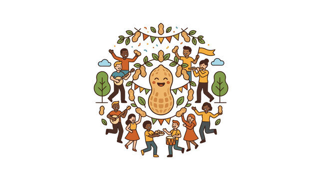 Happy Diverse People Celebrating Peanut Festival with Peanuts and Decorations