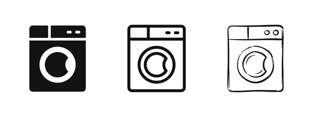 Washing machine icon set, home laundry appliance symbol