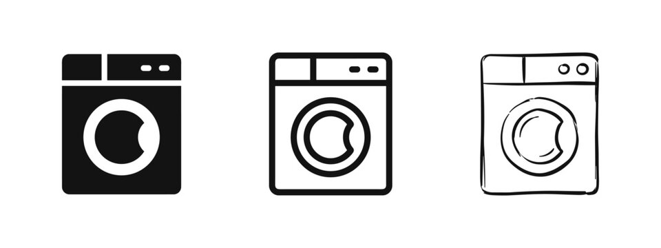 Washing machine icon set, home laundry appliance symbol