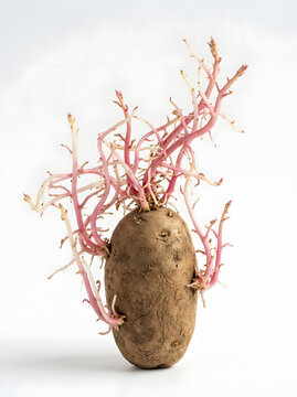 Sprouting Brown Potato Isolated On White