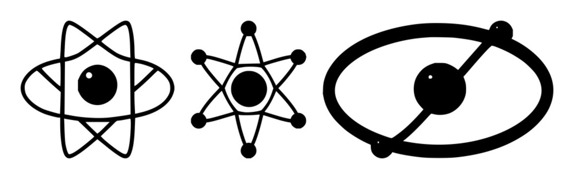 Quantum computing qubit atom set with solid black icon on white background featuring quantum computing, qubit, atom with symbolic and scientific