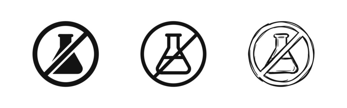 Forbidden sign with chemical flask icon set