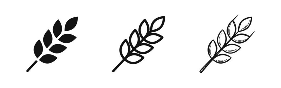 Wheat ear icon set, agricultural crop symbols
