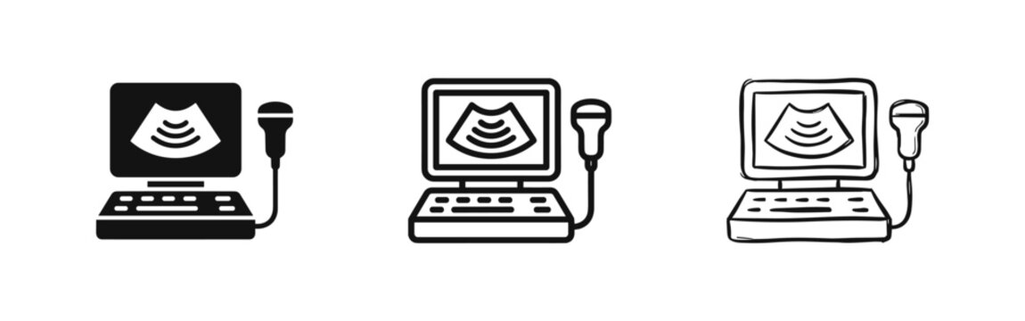 Ultrasound machine medical icon set