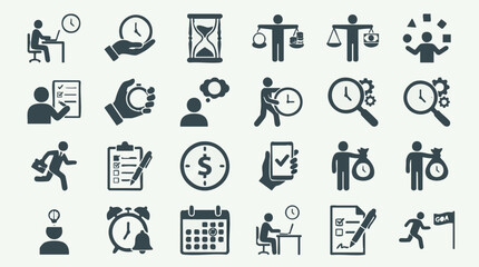 Fototapeta premium Business Time Management and Productivity Planning Vector Icons Set