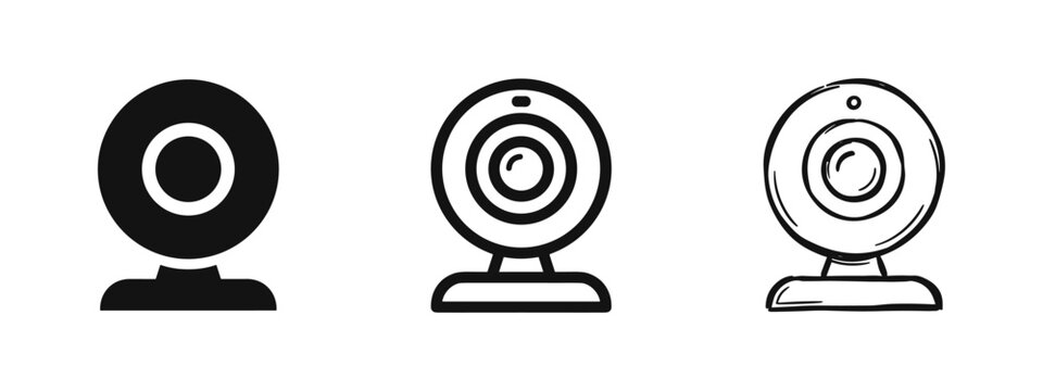Webcam video icon set in flat, outline, and sketch styles