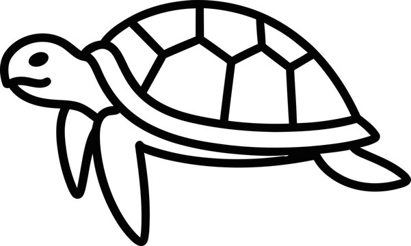 Simple cartoon drawing of a happy sea turtle swimming, isolated on white background.