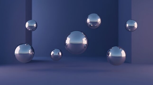 Suspended Platinum Spheres Floating Reflective Metallic Orbs in Futuristic Luxury Technology Background