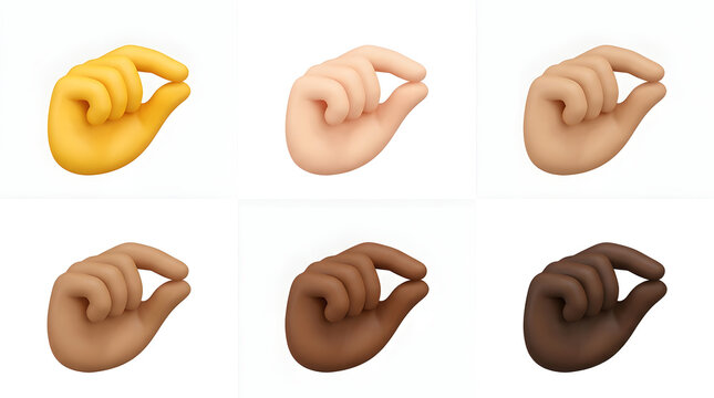 Six different skin tone hand gesture emojis indicating a small amount or size
