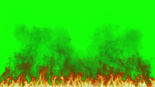 Animated green screen flames burning at bottom