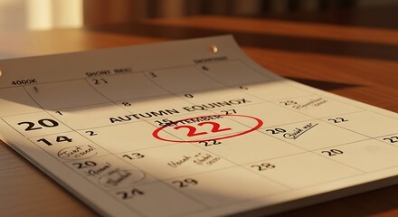 Autumn Equinox marked on calendar on September 22 for seasonal change