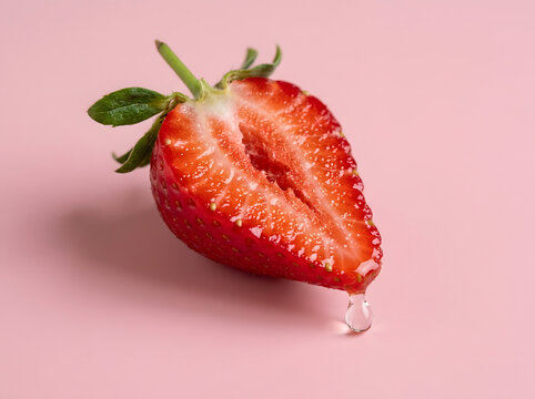 Fresh Half Strawberry with Water Drop