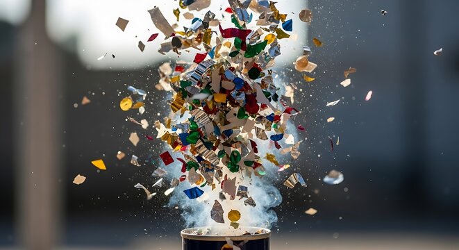 Colorful confetti explosion shot from a party popper for celebration