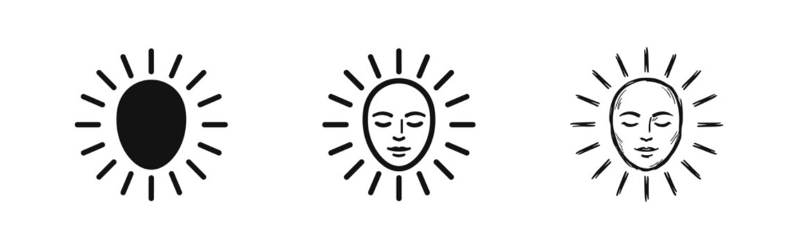 Set of sun with face icons, wellness meditation peaceful