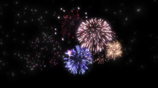 Vibrant fireworks exploding in the night sky with colorful bursts of light