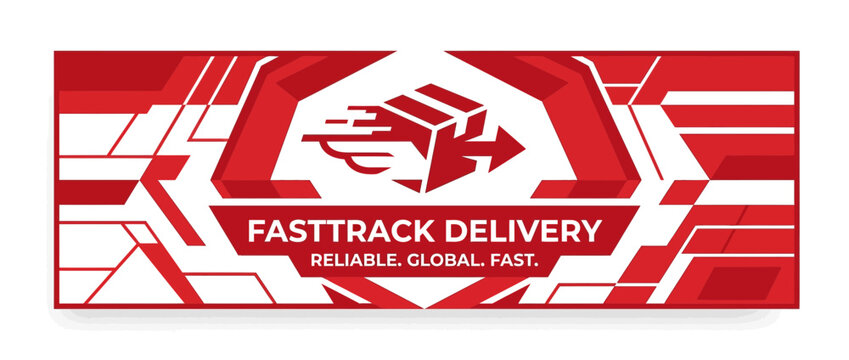 Fasttrack Delivery Logistics Banner with Abstract Red Geometric Pattern