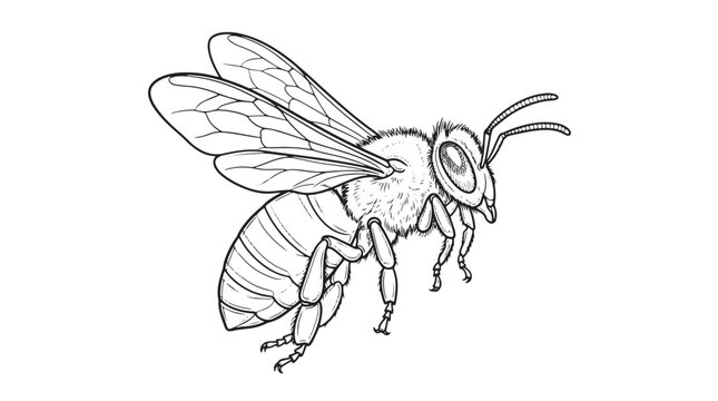 Vintage honey bee line art illustration, hand drawn bumblebee sketch vector, detailed insect engraving for organic branding and nature education