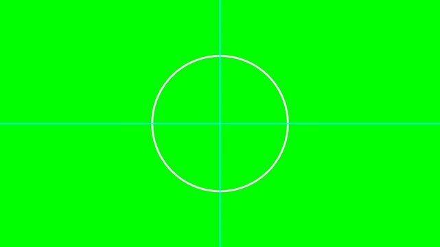 A simple white circle centered on a bright green background with a subtle crosshair overlay.
