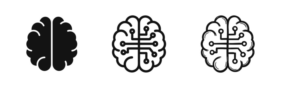 Artificial intelligence digital brain icon set
