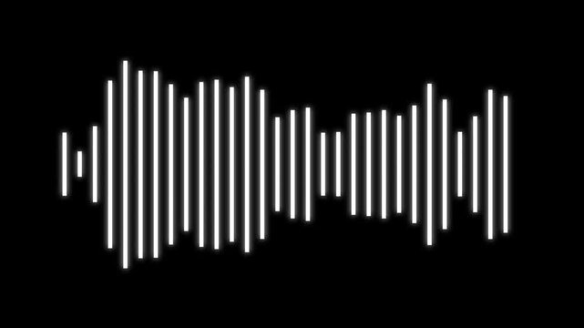 sound waves for online audio streaming and podcasting or music player and mobile phone voice message soundwaves. Sketch of musical soundtrack. Frequency audio waveform on black background.
