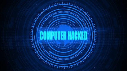 Digital cybersecurity breach alert with glowing blue target and hacked warning © Aptech_530