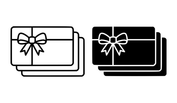 Gift Voucher Card Stack with Ribbon Outline and Solid Vector Icon