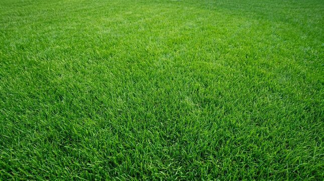 Vibrant green grass field with lush blades of grass growing densely together outdoors