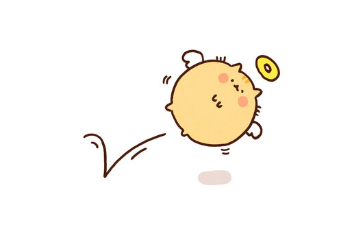 Cat with a halo and wings bouncing to heaven like a ball, dead cat bounce concept