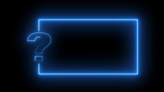 Neon sign light Blue color Question mark on black background. Quiz trivia game competition. Motion graphics of neon question concept.