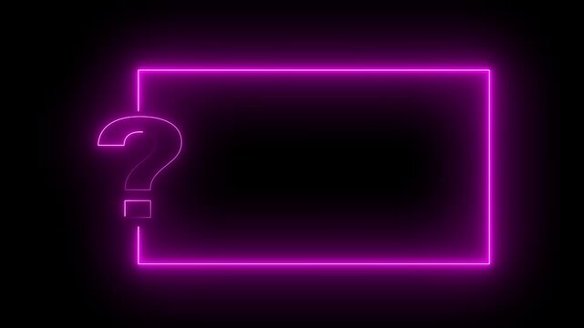 Neon sign light pink color Question mark on black background. Quiz trivia game competition. Motion graphics of neon question concept.