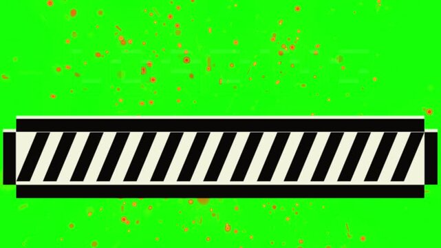 Animated caution tape on green background with red splatters
