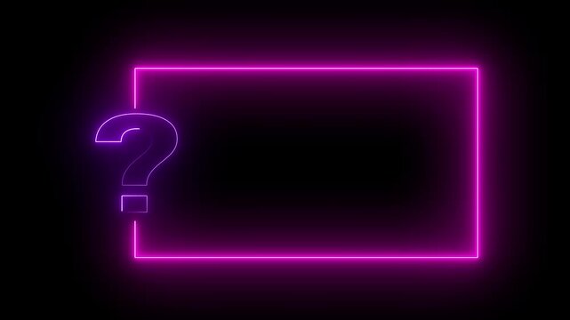 Neon Sign light Question mark . Quiz trivia game competition. Glowing large advertisement in concept on transparent black background. 4k video animation