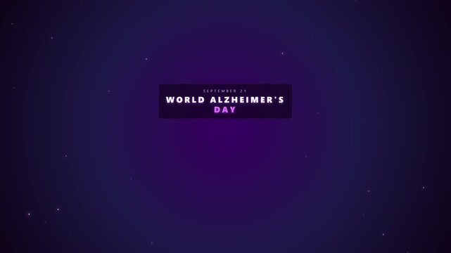 World Alzheimers Day text animation on purple background with particles