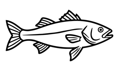 Fototapeta premium Minimalist black and white line art of a stylized sea bass fish with elegant contours isolated on a white background coastal wildlife concept