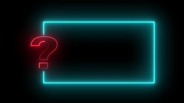 Neon Sign light Question mark . Quiz trivia game competition. Glowing large advertisement in concept on transparent black background. 4k video animation
