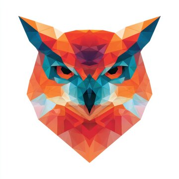 A geometric owl icon designed with triangles and polygons in bright colors on a white background for tech and education branding